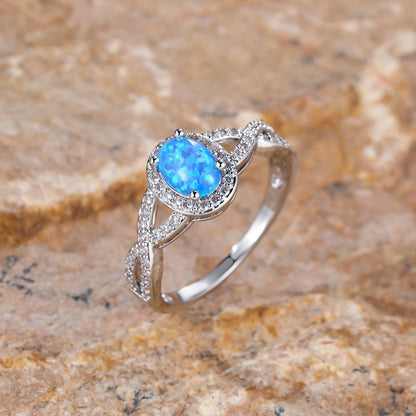 Platinum Blue Opal Engagement Ring in Sterling Silver | Natural Opal Ring | October Birthstone Gift for Her