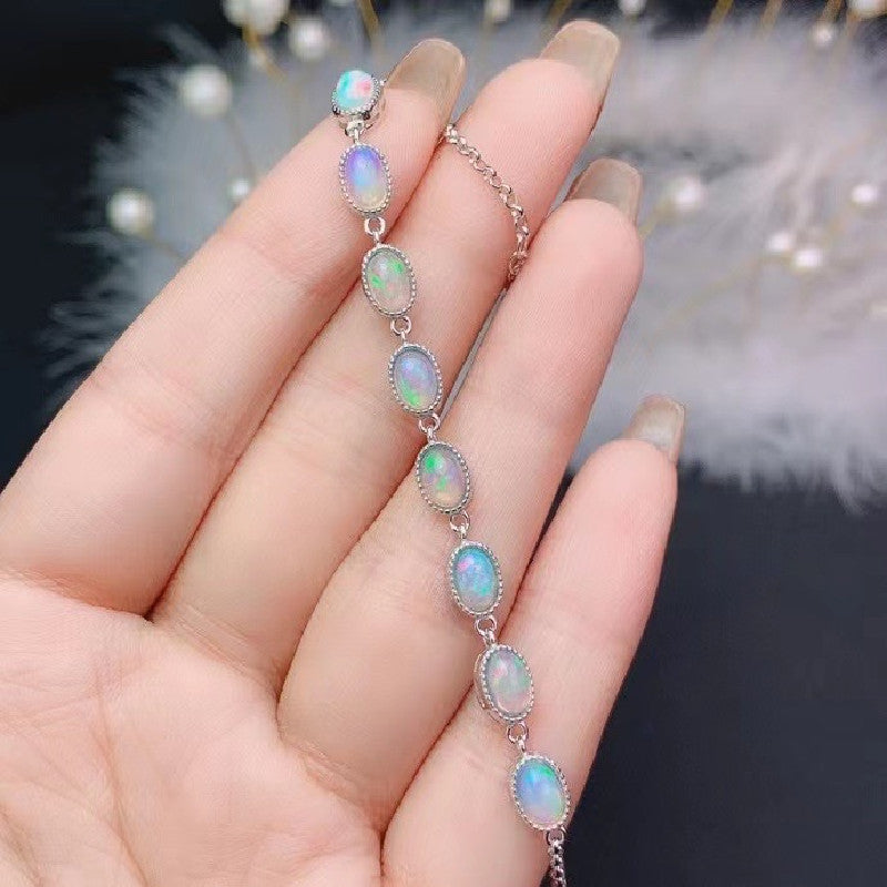 Square Opal Tennis Bracelet In 925 Sterling Sliver