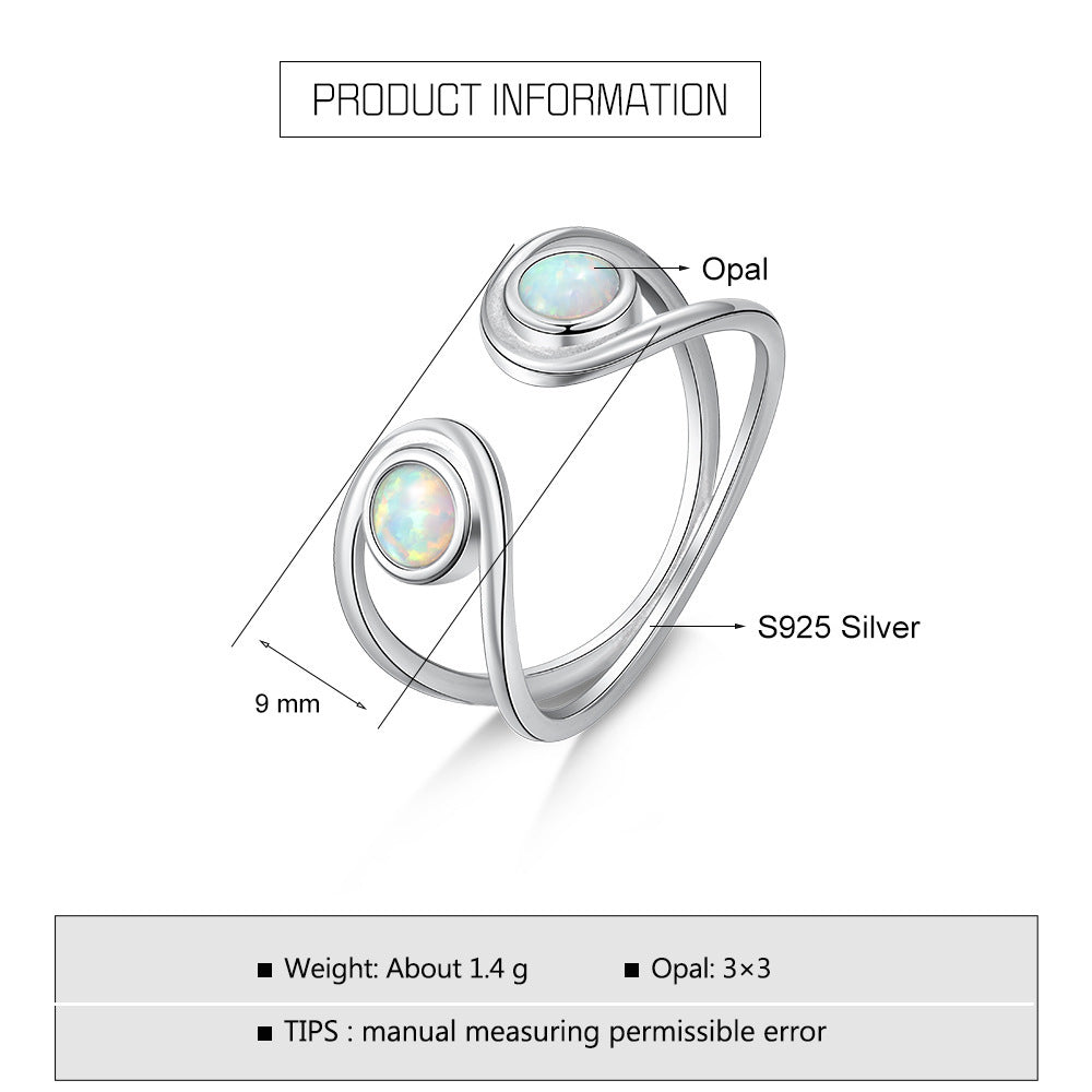 Silver Double Round Opal Ring | Twin Opal Gemstone Ring | October Birthstone Gift for Her