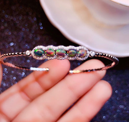 Natural Multi-Fire Black Opal Bracelet