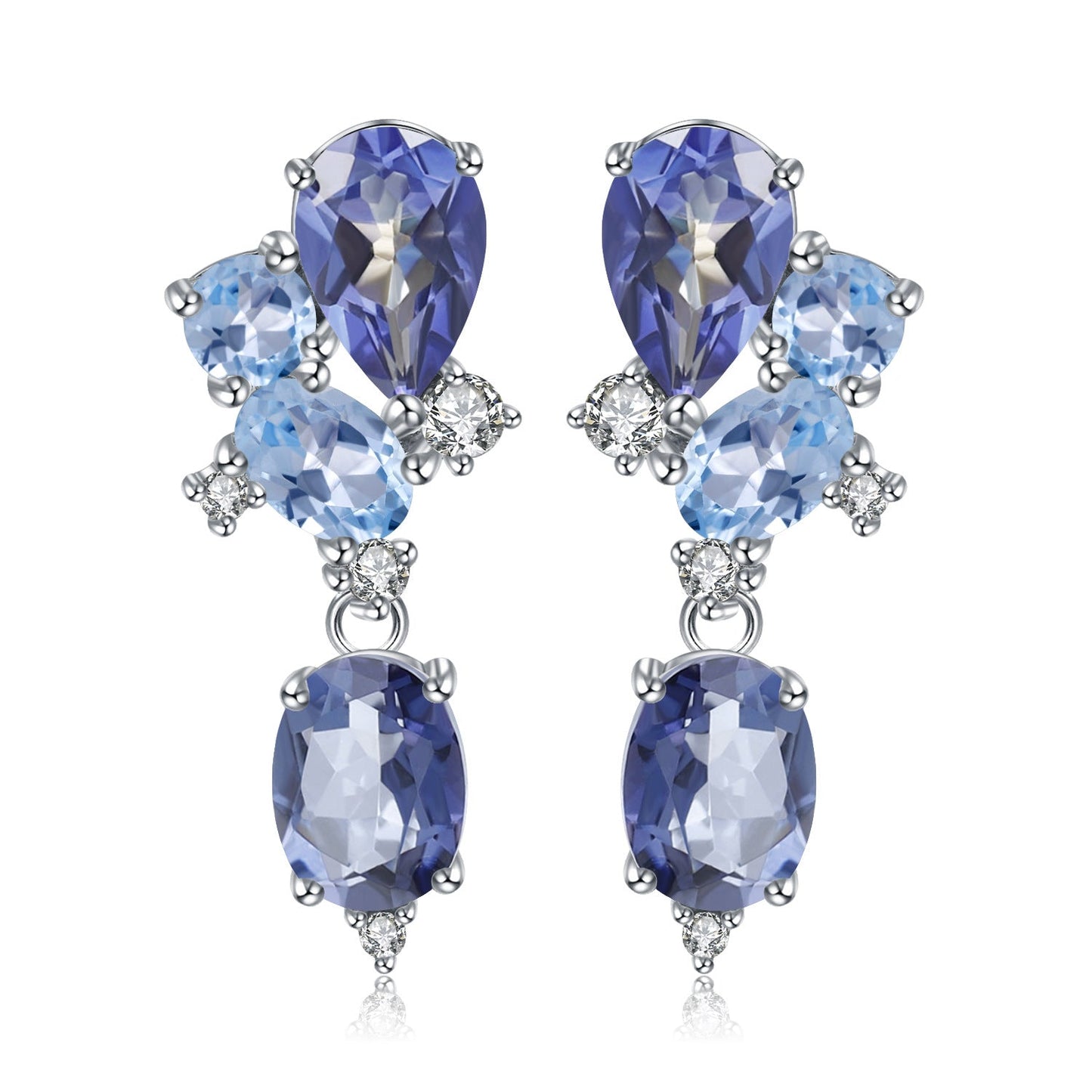 Sky Blue Topaz & Amethyst Drop Earrings 925 Sterling Silver, Natural Gemstone Dangle Earrings, Bridal Statement Jewelry Gift for Her