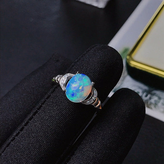 Natural Opal Inlaid Ring in 925 Sterling Silver | Genuine Opal Gemstone Ring | October Birthstone Gift for Her