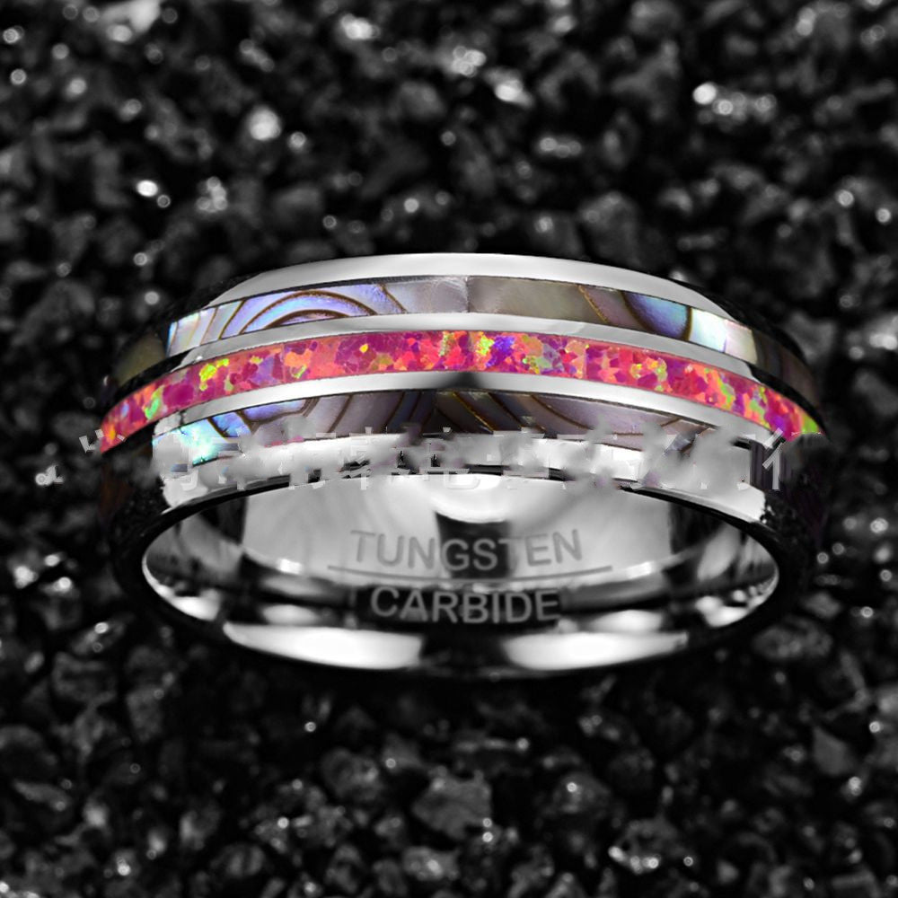 Opal Tungsten Ring 8mm | Multicolor Opal Inlay Black Tungsten Wedding Band | Anniversary Gift for Her and Him