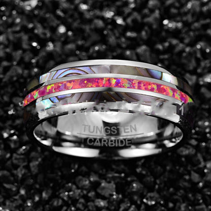 Opal Tungsten Ring 8mm | Multicolor Opal Inlay Black Tungsten Wedding Band | Anniversary Gift for Her and Him