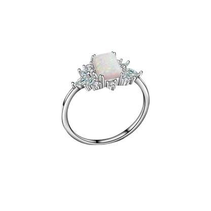 Square Multi Fire Opal Ring in Sterling Silver | Bold Colorful Opal Statement Ring | October Birthstone Gift for Her