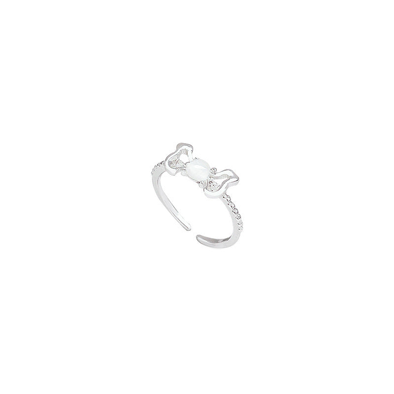 Fairy Bow Opal Ring in Sterling Silver | Whimsical Opal Bow Ring | October Birthstone Gift for Her