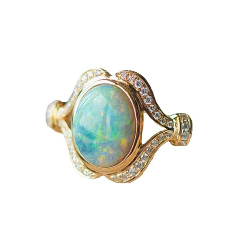 White Gold Inlaid Opal Ring in Sterling Silver | Elegant White Gold Opal Gemstone Ring | October Birthstone Gift for Her