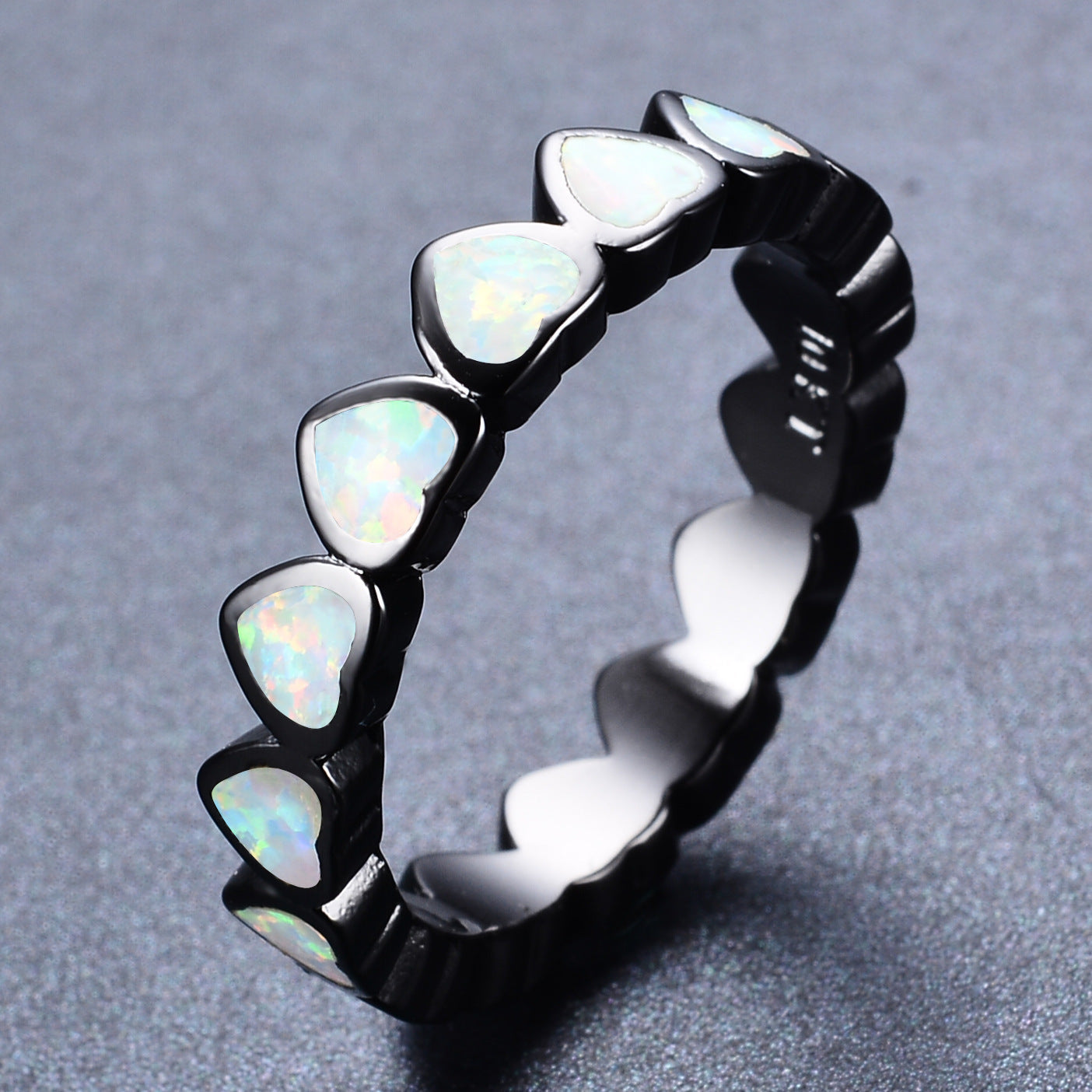 Black Gold Peach Heart Circle Opal Ring | Romantic Opal Gemstone Ring | October Birthstone Gift for Her