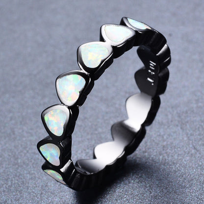 Black Gold Peach Heart Circle Opal Ring | Romantic Opal Gemstone Ring | October Birthstone Gift for Her