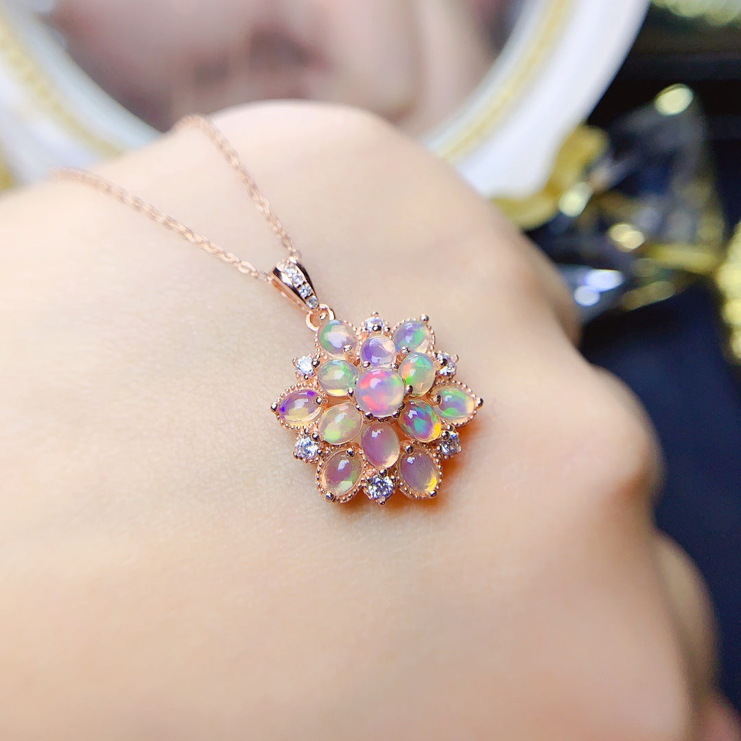 Natural Ethiopian Opal Flower Necklace