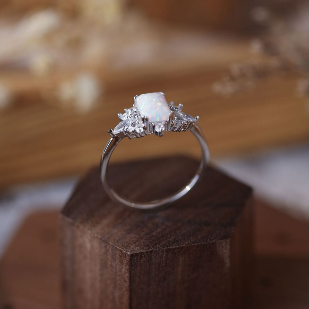 Square Multi Fire Opal Ring in Sterling Silver | Bold Colorful Opal Statement Ring | October Birthstone Gift for Her