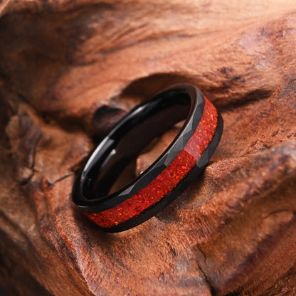 Opal Inlay Tungsten Steel Ring | Durable Opal Wedding Band | Anniversary Gift for Her and Him