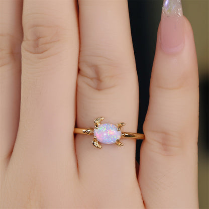 White Opal Turtle Ring in Sterling Silver | Cute Turtle Opal Ring | October Birthstone Gift for Her