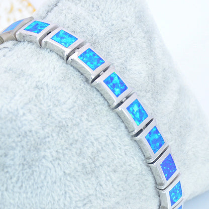 Square Cut Blue Opal Sterling Silver Bracelet