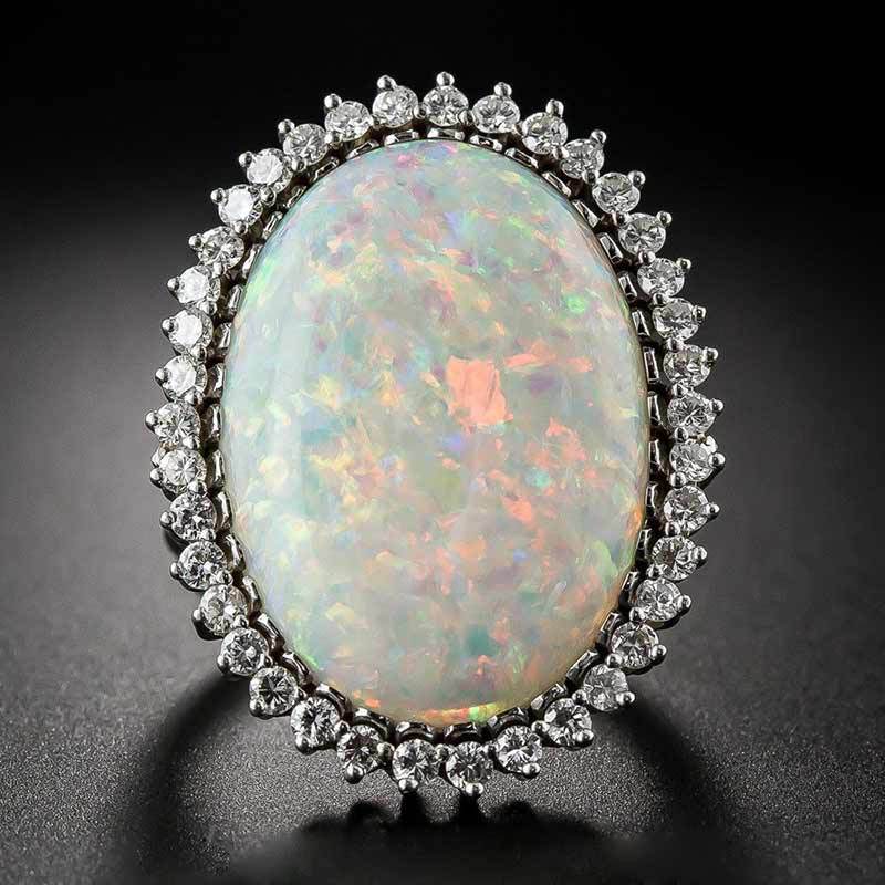 Large Oval Opal Halo Statement Ring in Sterling Silver | Bold Opal Halo Ring | October Birthstone Gift for Her