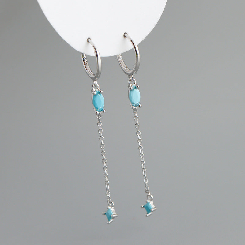Sterling Silver Opal Drop Chain Earrings