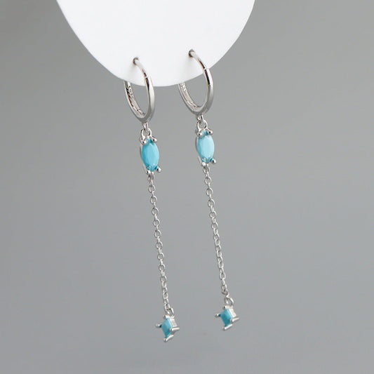 Sterling Silver Opal Drop Chain Earrings