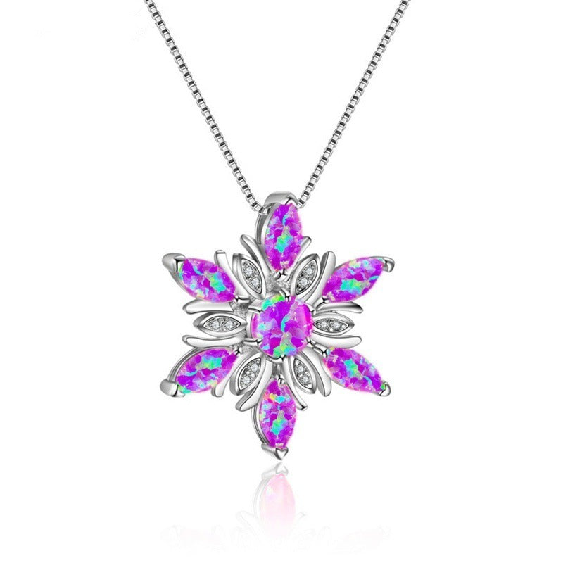 Opal Snowflake Pendant Necklace