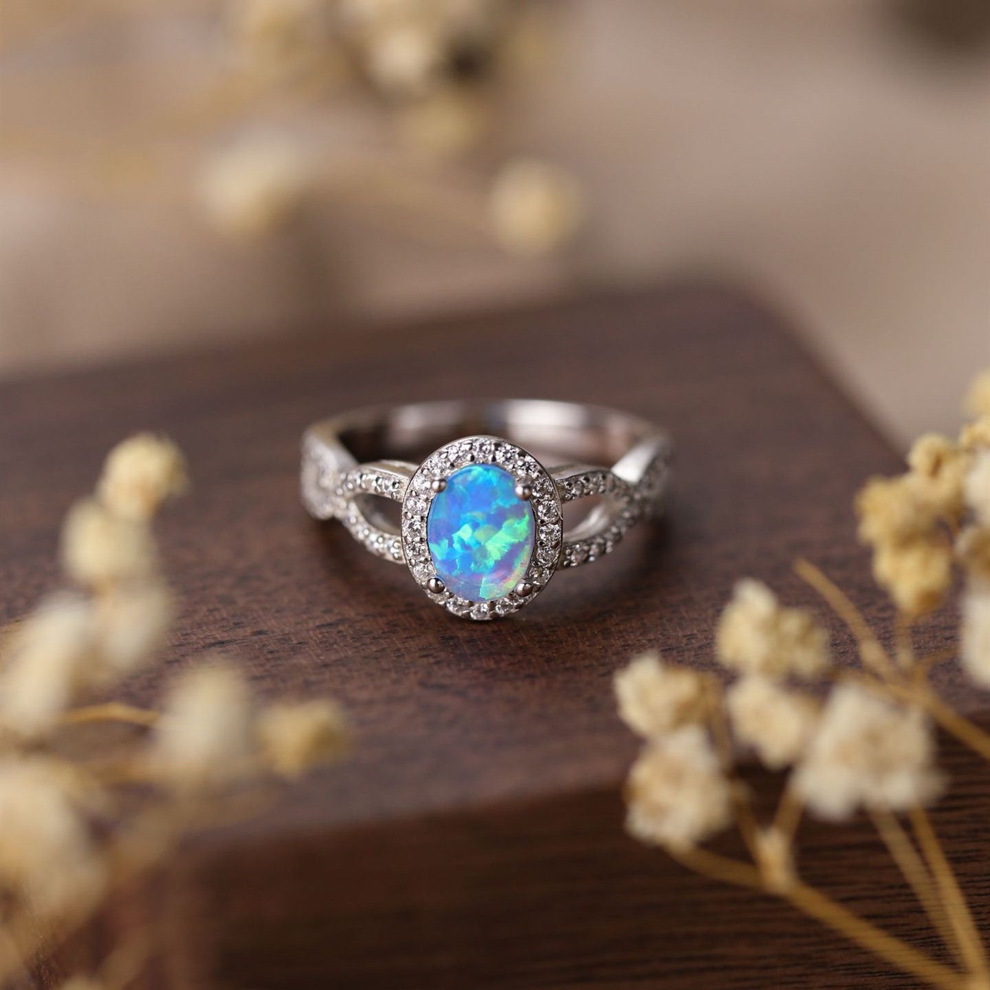 Oval Opal Ring in S925 Sterling Silver | Classic Oval Opal Gemstone Ring | October Birthstone Gift for Her