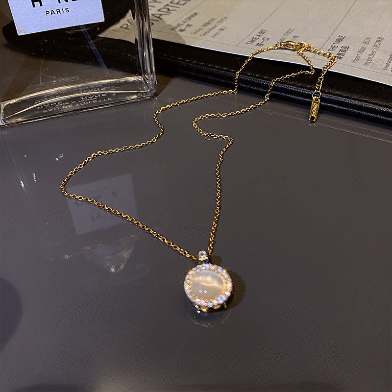 Round Opal Halo Pendant Necklace