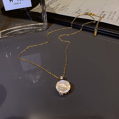 Round Opal Halo Pendant Necklace
