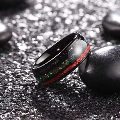Opal Ruby Black Meteorite Ring | Rare Opal Ruby Meteorite Inlay Ring | Anniversary Gift for Him and Her