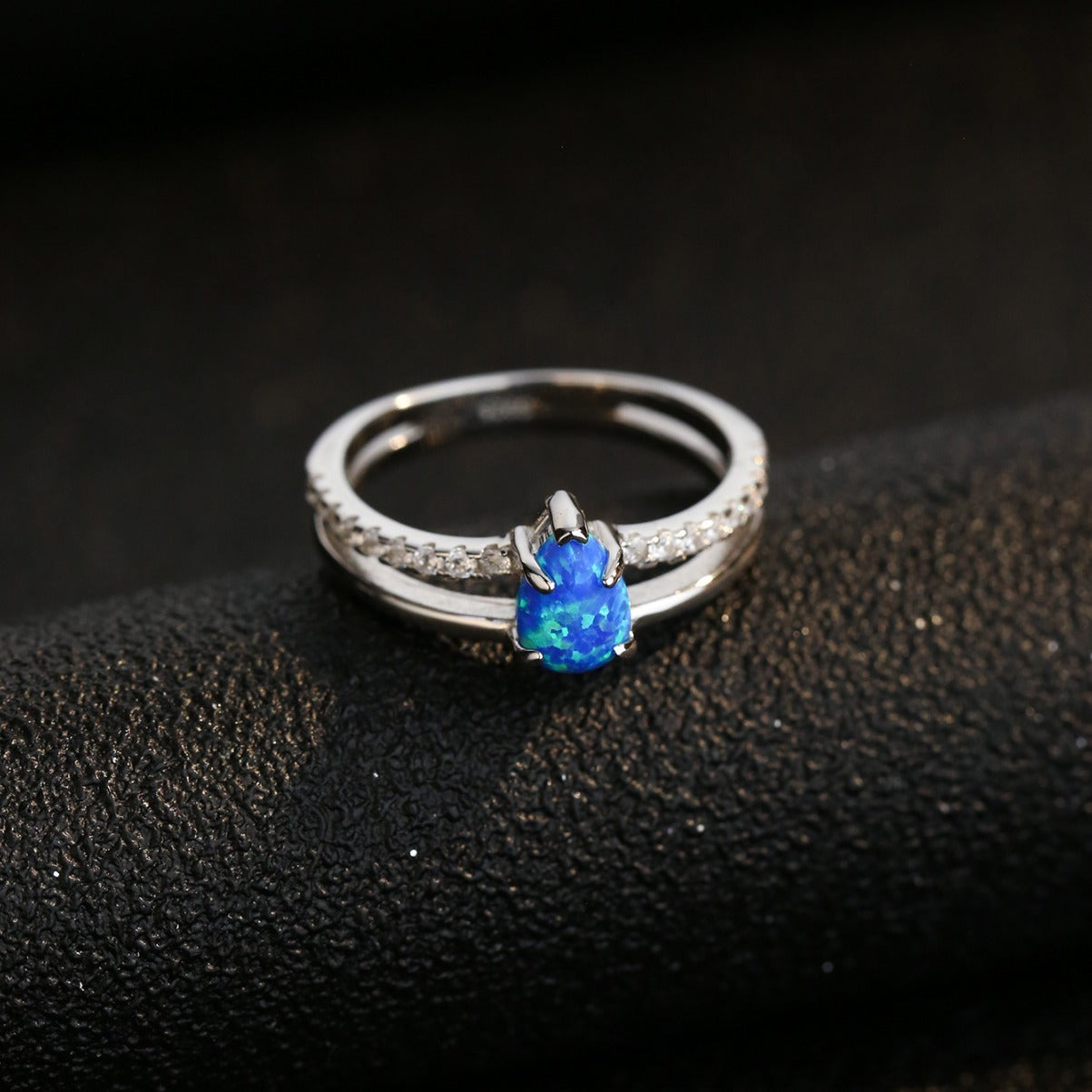 Blue Water Drop Opal Ring in Sterling Silver | Teardrop Blue Opal Ring | October Birthstone Gift for Her