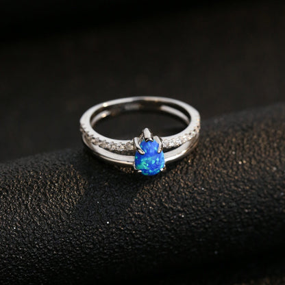 Blue Water Drop Opal Ring in Sterling Silver | Teardrop Blue Opal Ring | October Birthstone Gift for Her