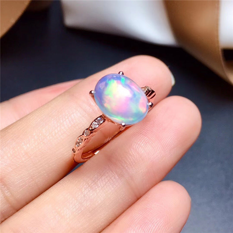 Natural Oval Opal Ring in Sterling Silver | Classic Opal Gemstone Ring | October Birthstone Gift for Her