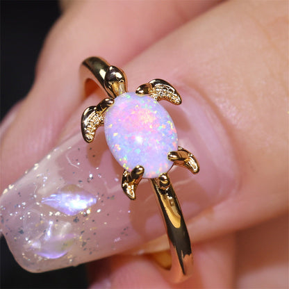 White Opal Turtle Ring in Sterling Silver | Cute Turtle Opal Ring | October Birthstone Gift for Her