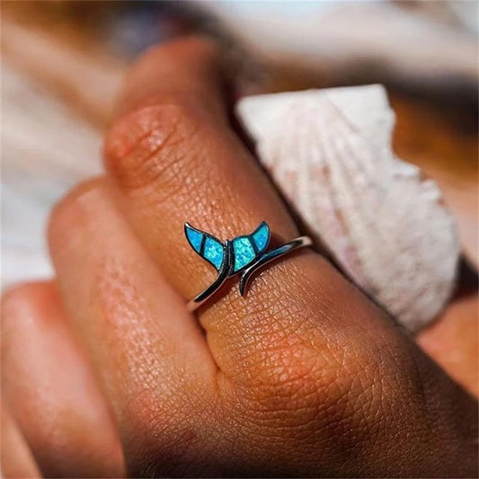 Black Gold Blue Opal Wing Ring | Creative Angel Wing Opal Ring | October Birthstone Gift for Her
