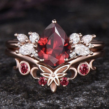 Butterfly Ruby Ring | Vintage Red Gemstone Ring | July Birthstone Gift for Her
