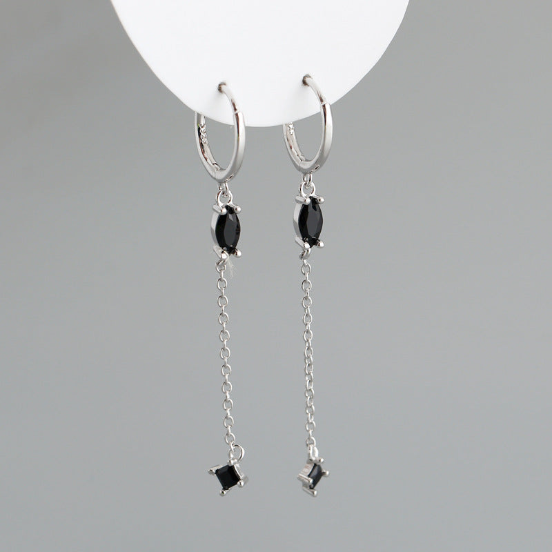Sterling Silver Opal Drop Chain Earrings