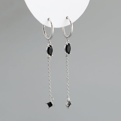 Sterling Silver Opal Drop Chain Earrings
