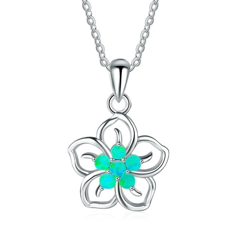 Women's Necklace Opal Flower Pendant