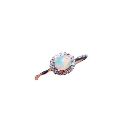Oval Opal Adjustable Halo Ring in 925 Sterling Silver White Gold | Bridal Evening Gift for Her