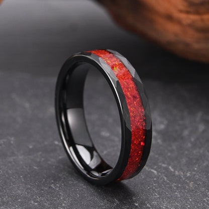 Opal Inlay Tungsten Steel Ring | Durable Opal Wedding Band | Anniversary Gift for Her and Him