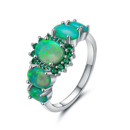 Opal Cluster Ring in Sterling Silver | Multi Stone Opal Cluster Ring | October Birthstone Gift for Her