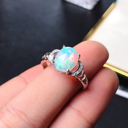 Natural Opal Inlaid Ring in 925 Sterling Silver | Genuine Opal Gemstone Ring | October Birthstone Gift for Her
