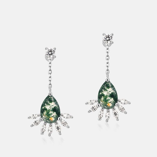 Moss Agate Drop Earrings 925 Sterling Silver