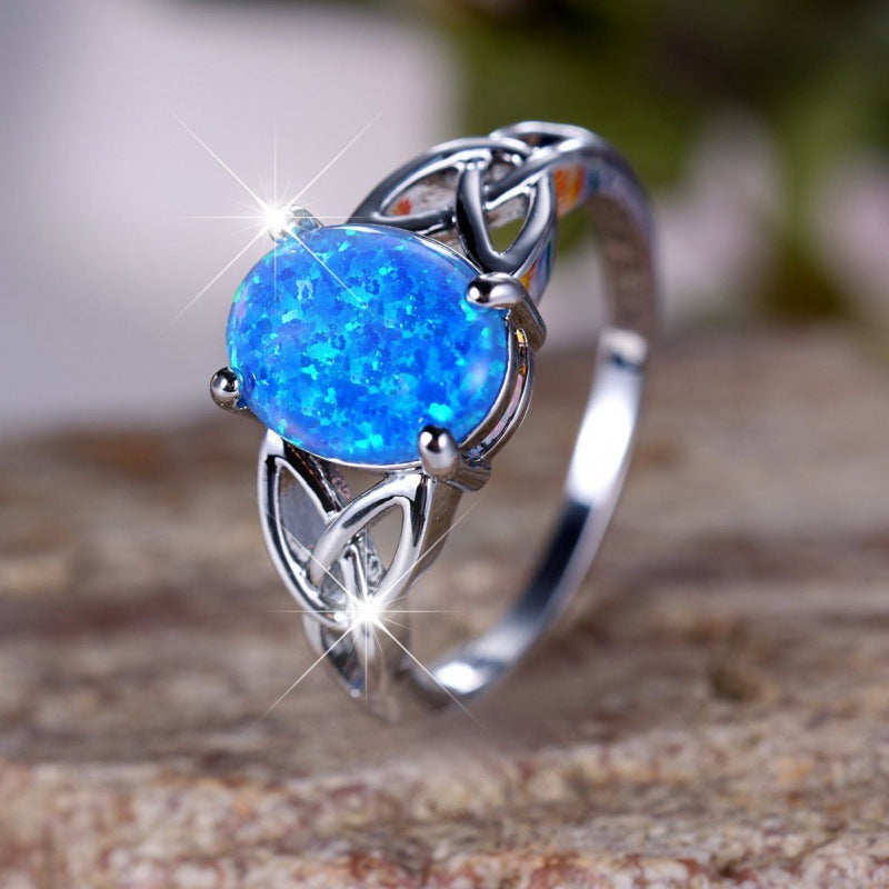 Platinum Blue Opal Gemstone Ring in Sterling Silver | Natural Opal Ring | October Birthstone Gift for Her