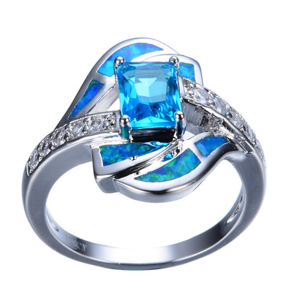 Blue Opal Diamond Ring | Elegant Blue Opal with Diamond Accents | October Birthstone Gift for Her
