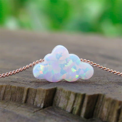 Blue & White Fire Opal Cloud Necklace