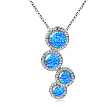 Blue Fire Opal Circle Pendant Necklace