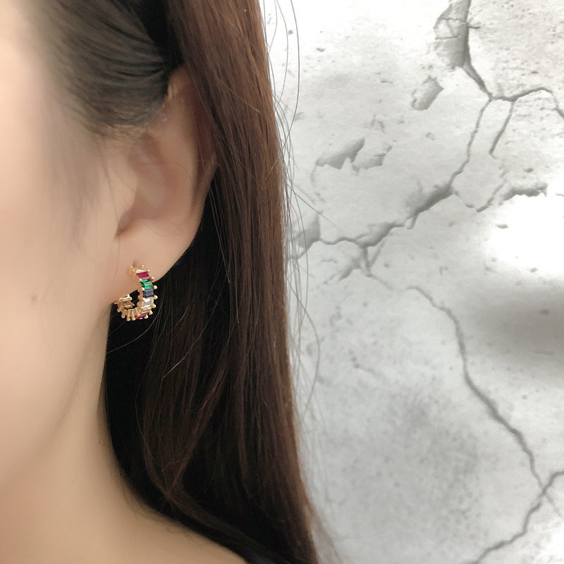 Sterling Silver Green Stone Huggie Hoop Earrings