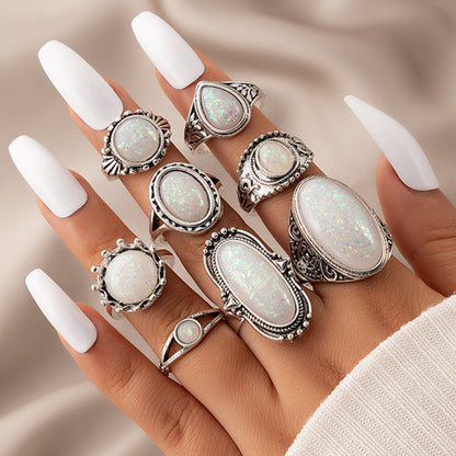 Large Oval Statement Opal Ring in Sterling Silver | Vintage Style October Birthstone Ring Gift for Her