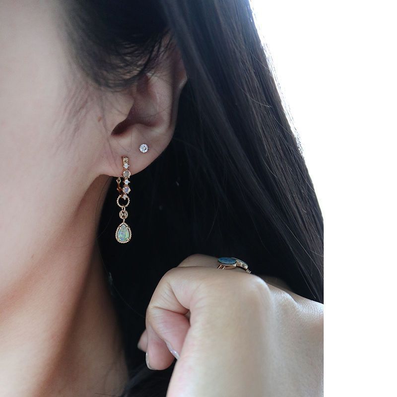 Dainty Pear Opal Drop Hoop Earrings, October Birthstone Gift for Her, Opal Dangle Earrings, Anniversary Birthday Jewelry