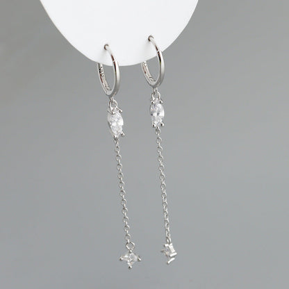 Sterling Silver Opal Drop Chain Earrings
