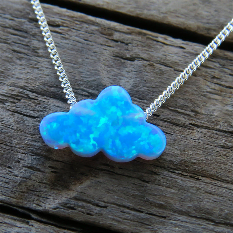 Blue & White Fire Opal Cloud Necklace