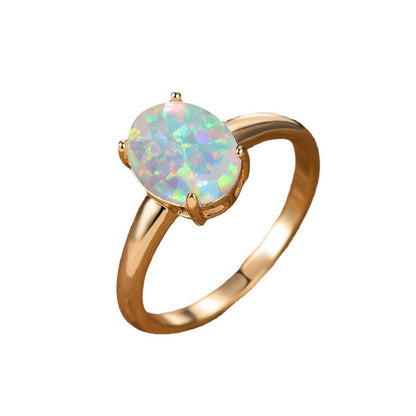 Golden Oval White Opal Minimalist Ring | Dainty Gold Opal Ring | October Birthstone Gift for Her